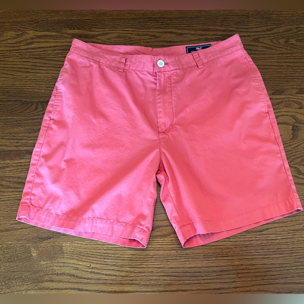 Vineyard Vines Mens Flat Front by Shep & Ian 7” Khaki Club Shorts Red Pink 34 35